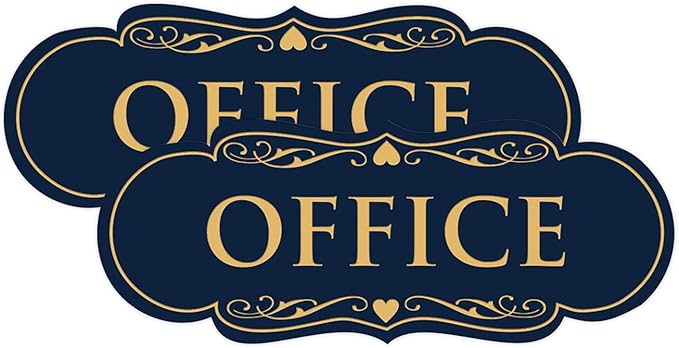 All Quality Designer Office Sign | Easy Installation - Blue/Gold - Medium (2 Pack)