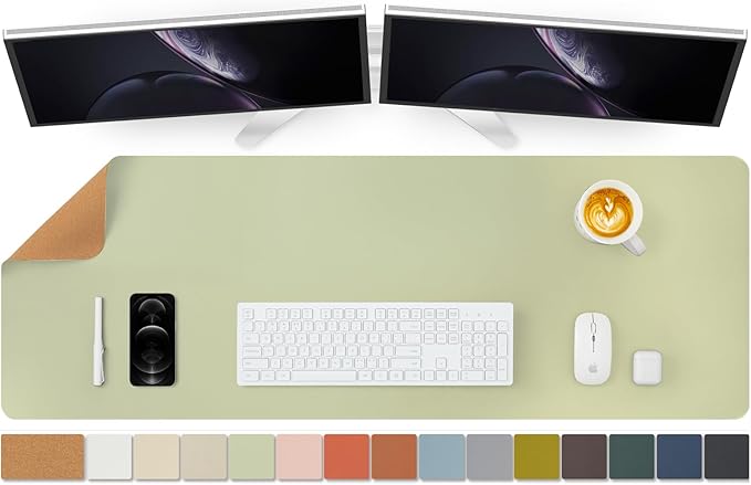Large Cork Desk Mat - 47.2"x 17" Desk Pad for Office and Home - Ideal for Large Mouse Pad and Desk Mats on Top of Desks(Light Green)