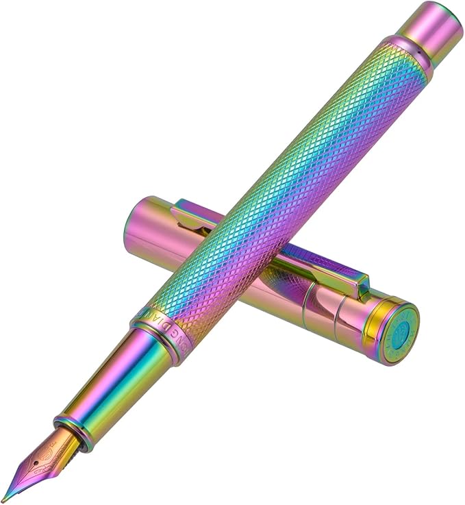 Asvine Hongdian Forest Fountain Pen Bent Nib Rainbow Color with Converter and Metal Pen Box Set