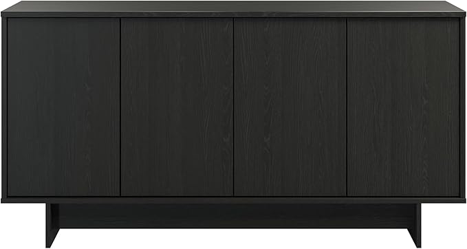 Prepac Finnley 61.5" Wide Sideboard Cabinet, Wood Entryway Sideboard with 2 Adjustable Shelves, Dining Room Buffet with 4 Doors, Living Room Accent Cabinet for Storage and Decorations, Black Oak