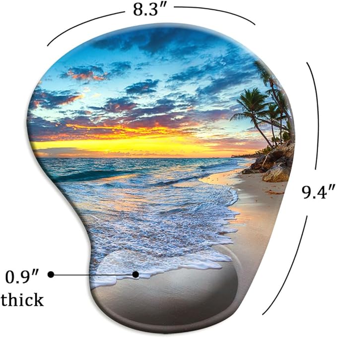 DOOKE Ergonomic Mouse Pad with Wrist Support and Coaster,Mouse Pads with Non-Slip PU Base for Home Office Working Studying Easy Typing & Pain Relief Natural Beach