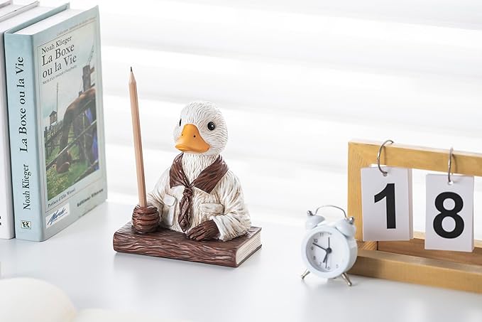 Duck Pen Insertion Pen Stand Resin Paperweight Cool Pencil Holder, Animal Series Desk Accessories Decor for Home Office School for Duck Lovers