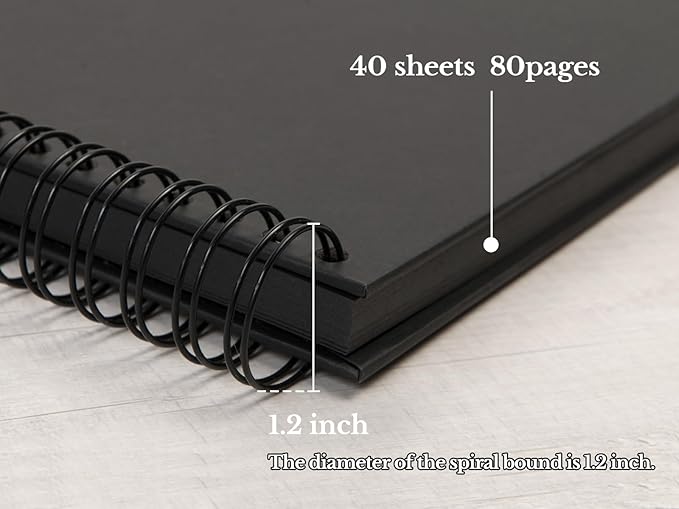 potricher 12 x 12 Inch Large DIY Scrapbook Photo Album 80 Pages Thick Kraft Blank Black Paper Memory Book for Wedding and Anniversary Family (Black, 12 Inch)