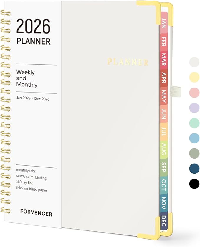 2026 Planner, Forvencer Calendar Planner Weekly and Monthly, January 2026-December 2026, 6" X 8", Hardcover Agenda Book with Tabs, Cute Daily Journal Planning with Inner Pocket, Home College Organizer Notebook for Office School Supplies, A5, Off-white