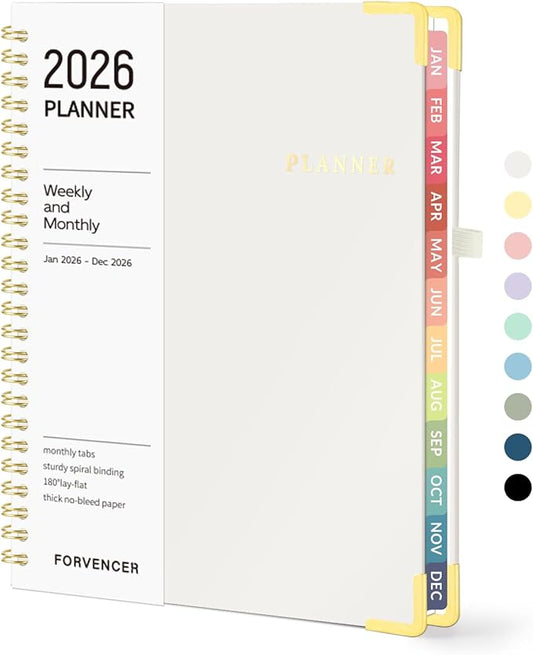 2026 Planner, Forvencer Calendar Planner Weekly and Monthly, January 2026-December 2026, 6" X 8", Hardcover Agenda Book with Tabs, Cute Daily Journal Planning with Inner Pocket, Home College Organizer Notebook for Office School Supplies, A5, Off-white