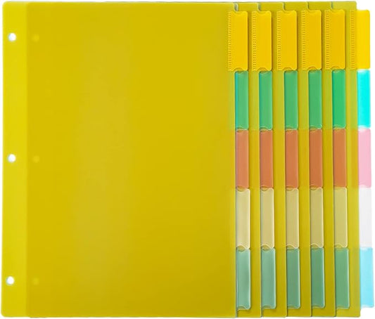 Seashell 5-Tab 6 Sets Plastic Binder Dividers, 8 Tab Insertable Index Dividers with 3 Hole Punch, Letter Size, Durable, Assorted Colors, School Subject Binder Organizers
