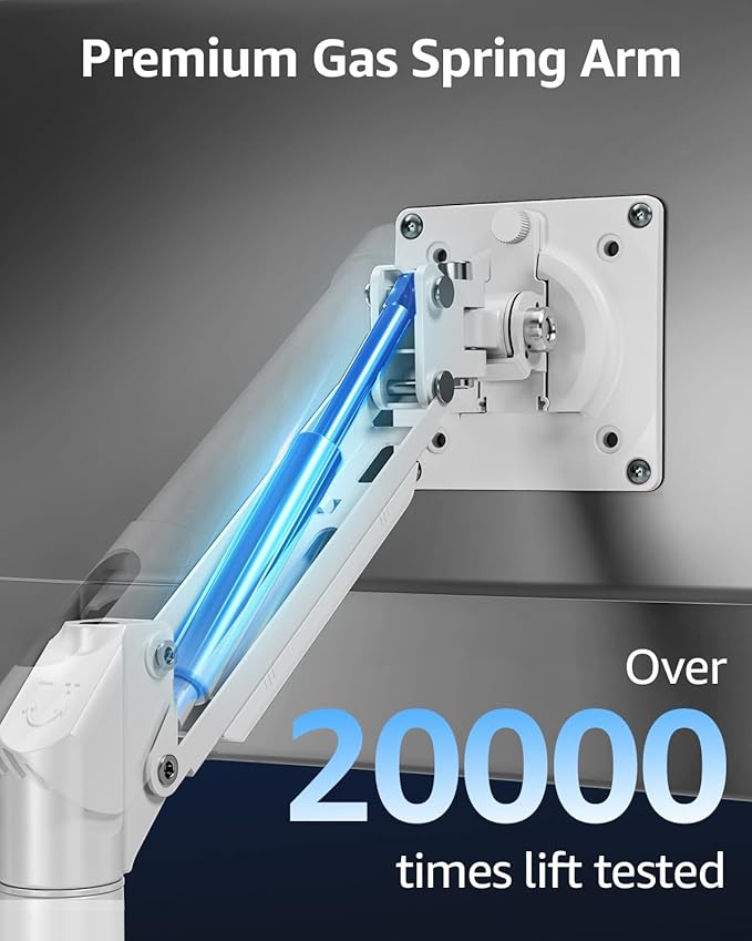 Single Monitor Mount for 32 27 24 22 inch Screen, Gas Spring Arm Holds 4.4-22 lbs, Monitor Desk Mount, Gaming & Home Office Use, VESA 75x75mm & 100x100mm, Freelift Pro White