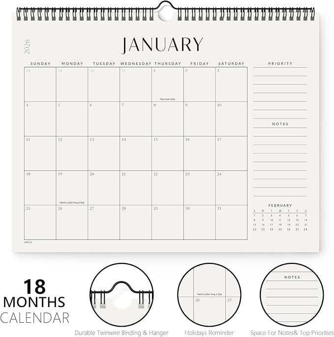 Jotsome Wall Calendar 2025-2026, Monthly Wall Calendar From Now to December 2026 14.2x11.2 inch for Home and Office, Easy Planning