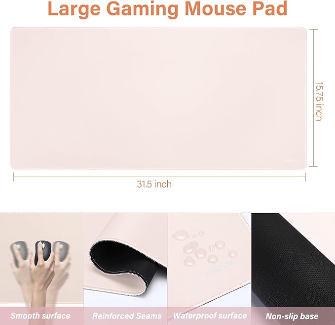 MOSISO Large Gaming Mouse Pad&Massage Keyboard Wrist Rest&Mousepad&Wrist Rest&Coaster,Ergonomic Non-Slip Base Pad Set&Pain Relief Easy Typing Cushion with Memory Foam for Home Office, Apricot