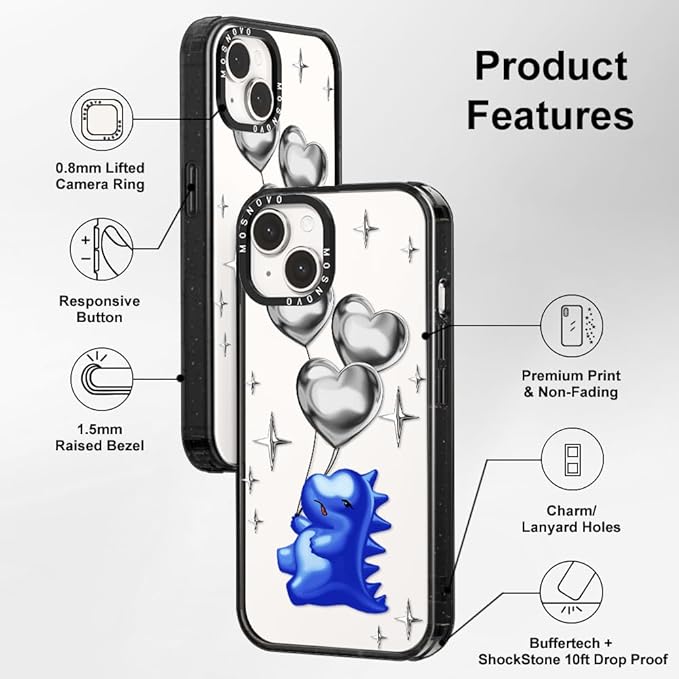 MOSNOVO Case for iPhone 13 / iPhone 14, [10ft 4X Military-Grade Drop Protection] Durable & Shockproof Phone Case Cover Design for iPhone 13 / iPhone 14 - Balloonasaurus - Clear Black