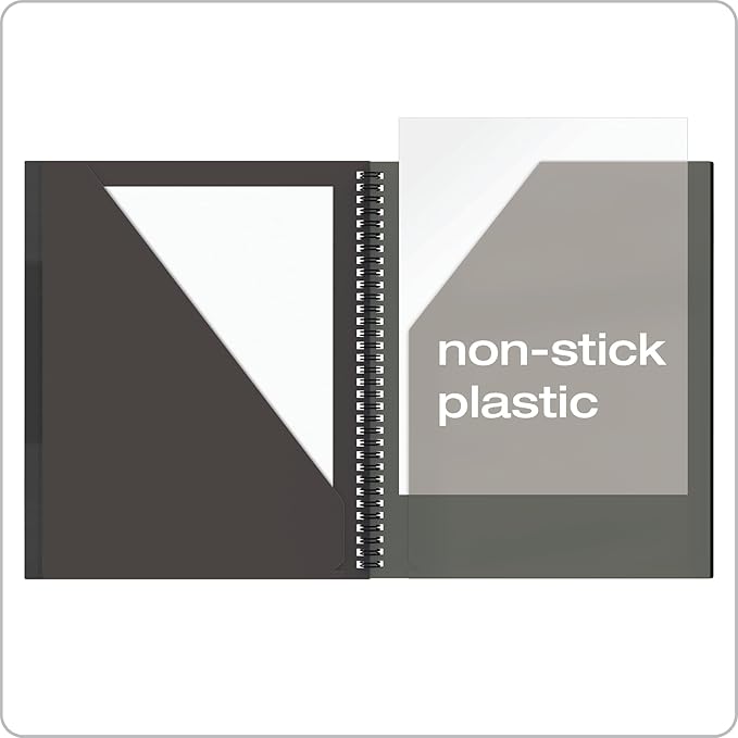 Oxford 10 Pocket Folder, Sturdy Plastic Spiral Portfolio, Anti-Tear Edges, 8 Pockets, 2 Diagonal Interior Pockets, Letter Size, Black (89332)