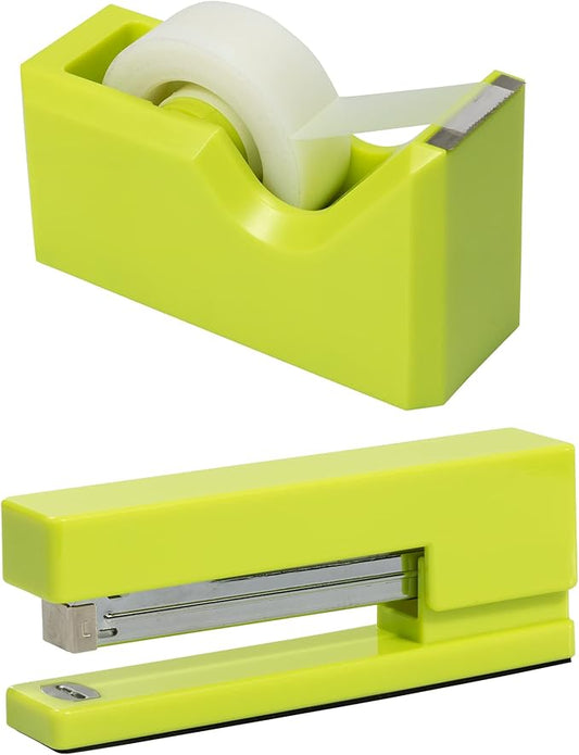 JAM PAPER Office & Desk Sets - 1 Stapler & 1 Tape Dispenser - Lime Green - 2/Pack