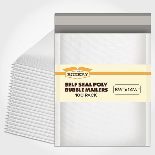 The Boxery 8.5x14.5''|#3 Poly Bubble Mailers- 100 Pack, Padded Envelopes, Self Seal, Waterproof Shipping Bags, Padded Mailers for Shipping & Packaging
