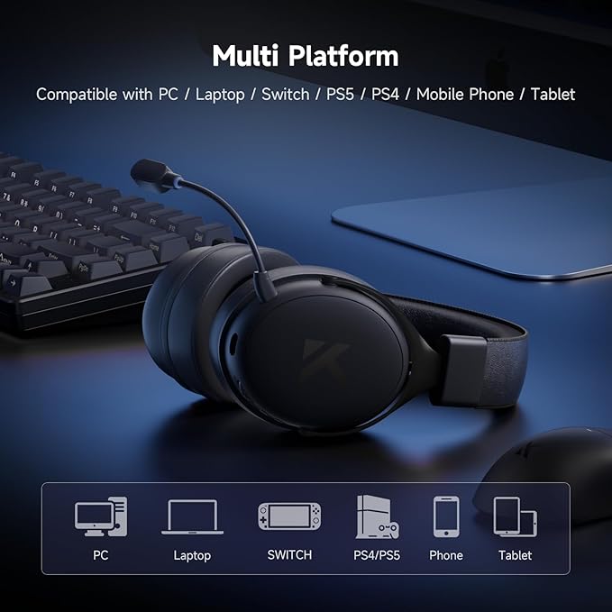 MCHOSE V9 PRO Wireless Gaming Headset 7.1 Surround Sound for PS5 PS4 PC SWITCH TOPSPEED Gaming Headphones with Noise Canceling Mic, 250Hr Battery, Low 15ms Latency, Lightweight, BT 5.3 FPS Games Black