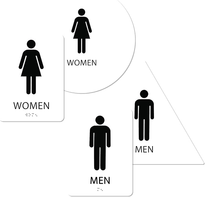 ALPHA DOG ADA SIGNS Men's Women's Restroom Sign Bundle 6x9 inch ADA Compliant Business Wall Mount Indoor Outdoor Easy Install USA Made (White)