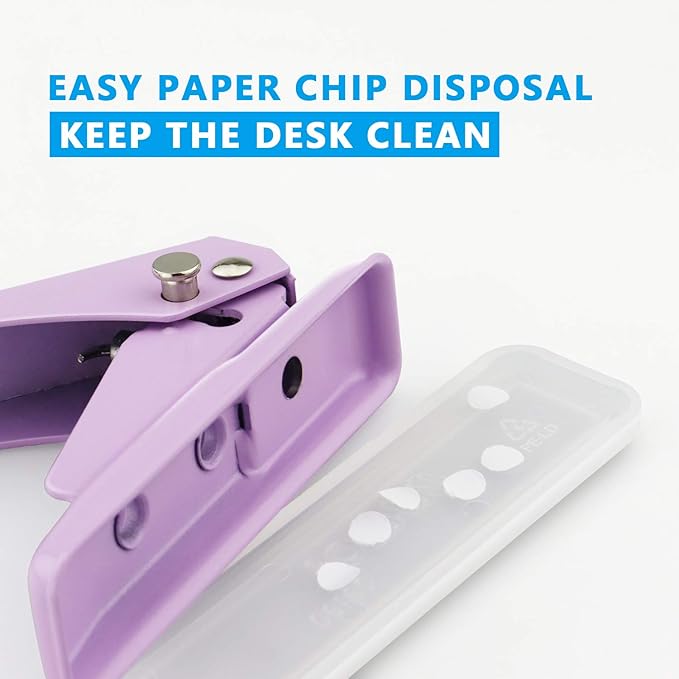 Single Hole Puncher Handheld 1/4 Inches Hole Punch, 20 Sheet Paper Punch Capacity Metal Hole Puncher with Skid-Resistant Base for Paper, Chipboard, Art Project, Purple