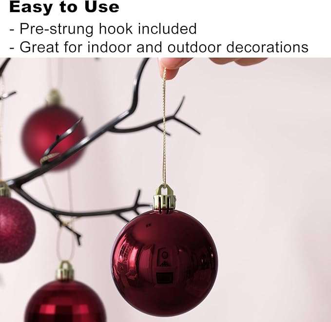 Maroon Christmas Ornaments - Christmas Tree Decorations Shatterproof Hanging Balls for Birthday Wedding Holiday Decor Set of 36pcs, Multi-Sizes(1.6",2.5",3.2")