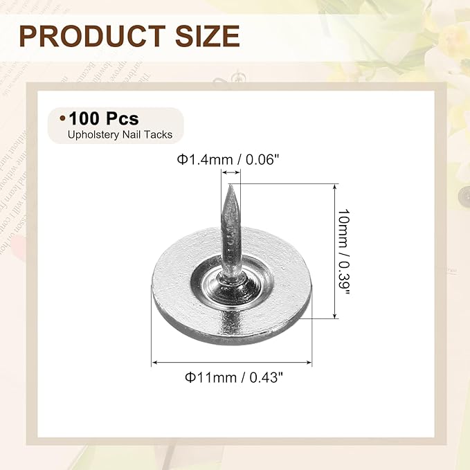 uxcell 100Pcs Upholstery Tacks, 11mmx10mm Flat Head Thumb Tack Decorative Furniture Nails Push Pins for Furniture Sofa Headboards, Black