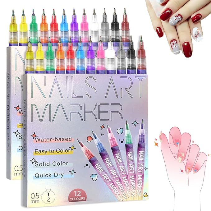 Nail Art Pens Set 12 Colors Nail Art Markers for Gel Nails,2025 Quickly Dry Nail Polish Pens Drawing Painting Pen,Nail Art Nail DIY Decoration for Home Salon (24 Color)