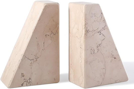 Koville Natural Stone Bookends for Shelves, Granite Book Ends for Heavy Books, Non-Slip Heavy Duty Book Stopper for CD/Movies, Decorative Bookend for Bookshelf Table Home Decor(Pink)