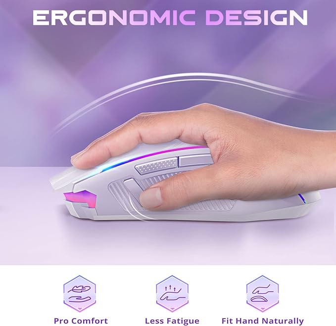 Redragon Wireless Gaming Mouse with RGB Backlit, 8000 DPI, with Fire Button, Macro Editing Programmable,70Hrs for Windows/Mac, Rechargeable, White, M910-WS