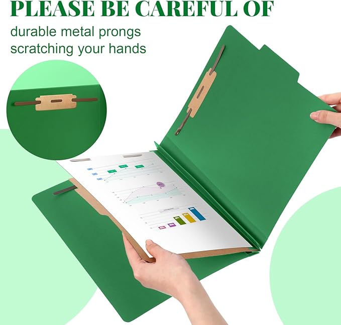 Skyygemm 48 Pcs Classification Folders Letter Size, Back to School Supply for Teacher, Student, 1 Divider Pressboard File Folder Bulk with 2 Fasteners, 3.5 Inch Expanding File Organizer (Dark Green)