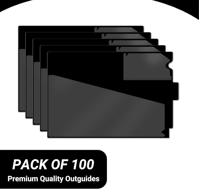 Doctor Stuff - Center Tab Vinyl Out Guides, Diagonal Cut Front Pocket, Top Charge Out Slip Pocket, Plastic File Folder, Letter Size 9" x 13-1/4", Black, 100/Box