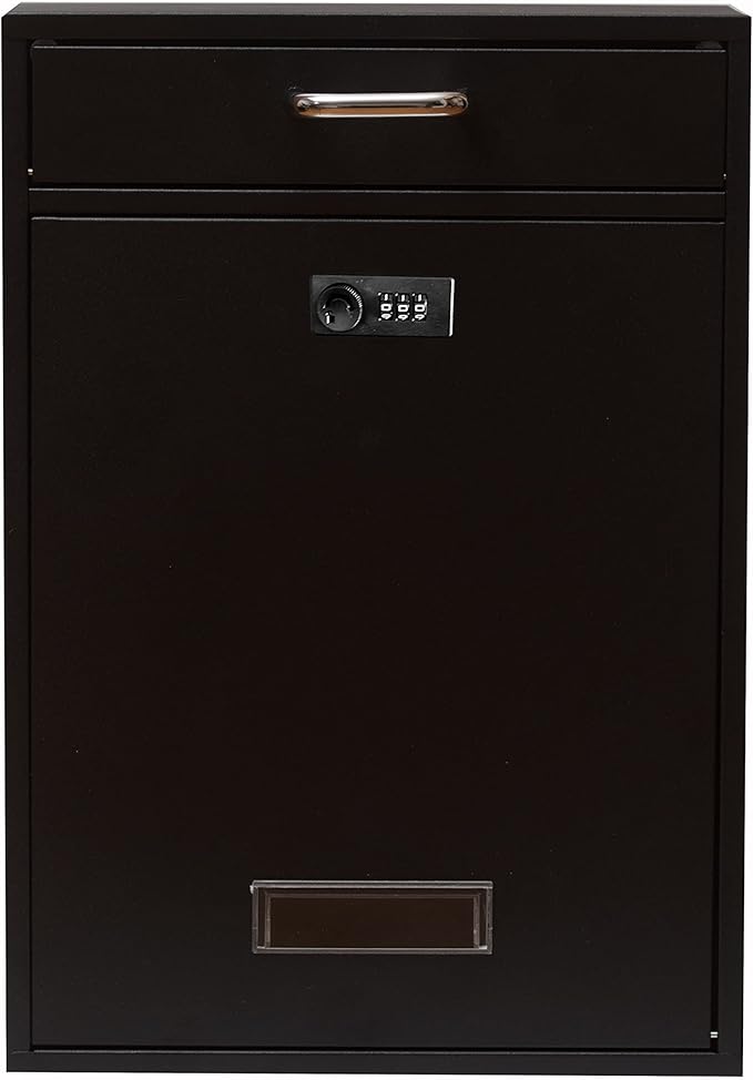 Wall Mounted Locking Vertical Dropbox Mailbox - Safe and Secure (Large) | Made with Galvanized Steel (Black Combination Lock)