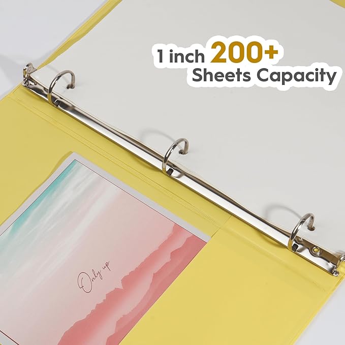 COMIX Standard 3 Ring Binder 1 inch with Clear View Cover, 1" Round Ring View Binder Holds 200 Sheets of US Letter Size Paper, 6 Pack (Lemon Yellow)