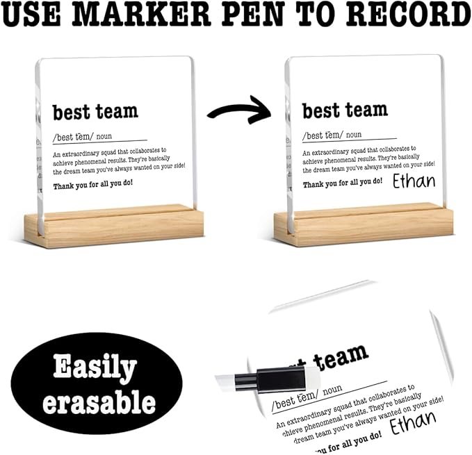 Corporate Gifts, Employee Appreciation Gift, Team Appreciation Gifts, Best Team Gift for Colleagues Wipeable Acrylic Decor Sign with Wood Stand 4 X 4 Inch