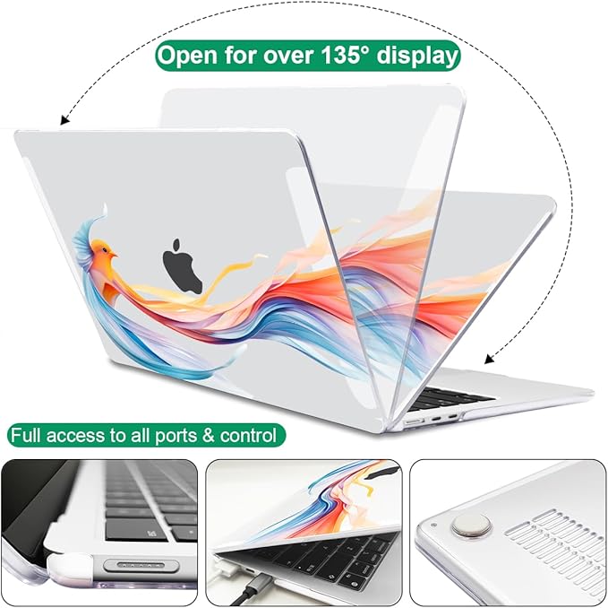 Case Compatible with MacBook Air 13.6 inch 2025 2024 2023 2022 Release Model M2 A2681 M3 A3113 M4 A3240 Cover, Pattern Plastic Hard Shell for Mac Air 13.6" M4 2025 Touch ID, Ribbon Bird