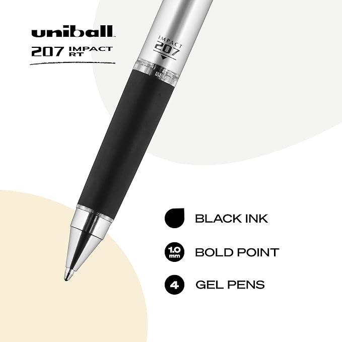 Uni-Ball Uniball Signo 207 Impact Gel Pen, 16 Blue Pens, 1.0mm Bold Point, Auto-Retractable Tip, Smooth Grip, Water-Resistant Ink