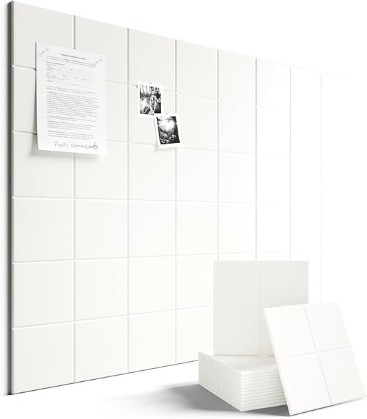 Large Felt Bulletin Board 48" x 36" Cork Board Alternative-12 Pack with 70 Safe Removable Adhesive Tabs, Cork Boards for Walls Cork Board for Home Office Classroom Pin Board-Milky White