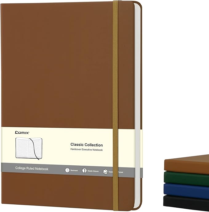 COMIX B5 Lined Journal Notebooks, 240 Pages, 6.9 x 9.8 Inches, Brown, Hardcover Journaling Notebooks for Men & Women- Fits for Office, Business, School, Notes Taking & Writing