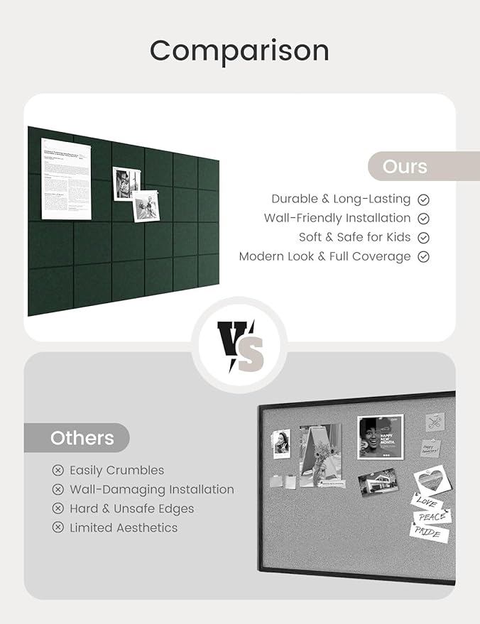 Bumusty Large Felt Bulletin Board 48" x 36" Cork Board Alternative - 6 Pack with 40 Safe Removable Adhesive Tabs, Cork Boards for Walls Cork Board for Home Office Classroom Pin Board (Aurora Green)