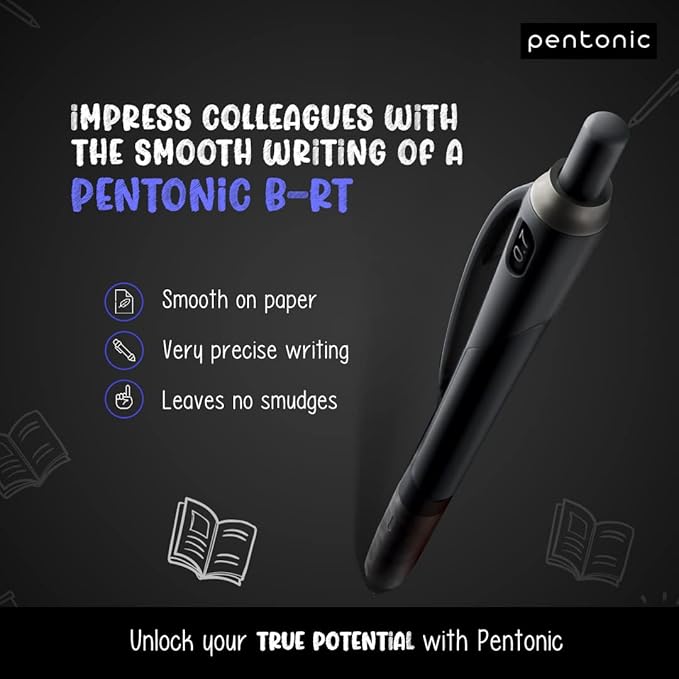 Pentonic BR-T Retractable Ballpoint Pens, 12 Count, Blue Ink, 0.7 mm Fine Point, Smooth Writing For Journaling, Office & School (PEN12123)