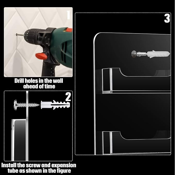 Hillban Acrylic Business Card Holder Wall Mount Clear Sticker Display Rack Multiple Card Holders Clear Acrylic Organizing Sticker Display Stand Pre Drilled(48 Pockets)