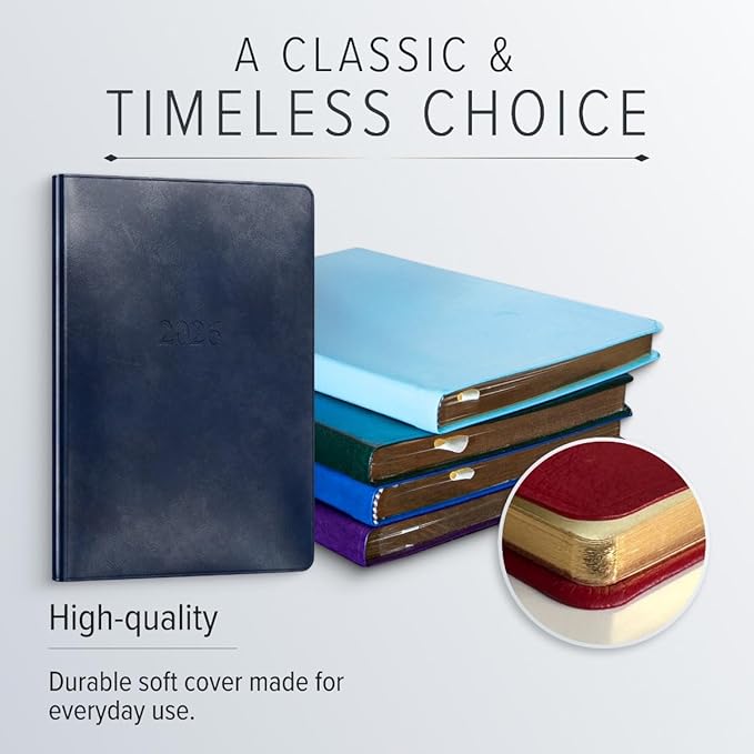 Gallery Leather Desk Hourly Weekly Monthly Planner 2025-2026, Elegantly Bound Calendar Planner and Notebook with Stylish Gold-Gilded Page Edges, 12 Months - Acadia Green - 8 x 5.5 "