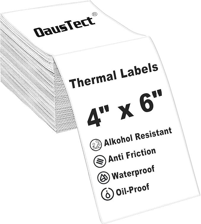 4x6 Thermal Labels, OausTect 100 FanFold Shipping Labels, White Perforated Printer Labels Stickers Compatible with Zebra, Rollo, Thermal Printer, Permanent Strong Adhesive, Business Grade