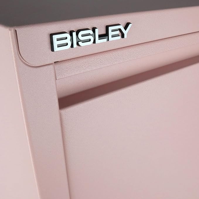Bisley 2-Drawer Flush Front Vertical File Cabinet - Palest Pink, 2 Hanging File Drawers, Powder-Coated Steel, Locking Drawers