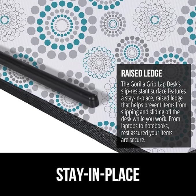 GORILLA GRIP Laptop Lap Desk with Phone Holder, Pillow Cushion Desks Fit Laptops up to 15.6", Tray Ledge Keep Computers in Place, Portable Travel Workstation Essentials for Home, Dorm, Spiral Pattern