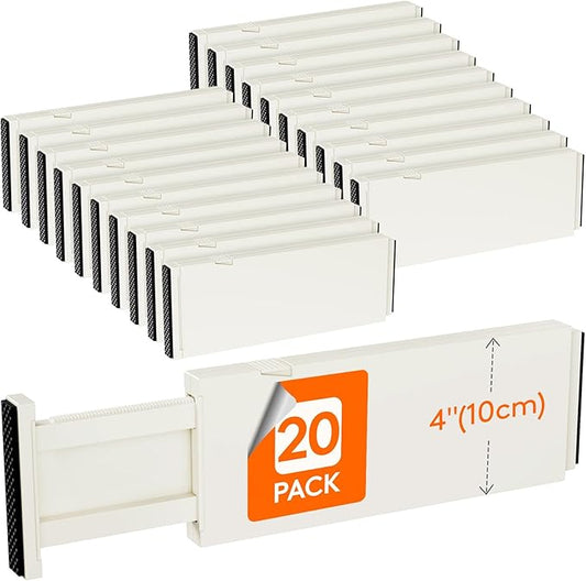 Lifewit 20 Pack Drawer Dividers 4" High, 11-17" Adjustable Dresser Drawer Organizers for Clothes, Expandable Dresser Separators in Bedroom/Bathroom/Kitchen/Vanity/Office Organization and Storage,Beige