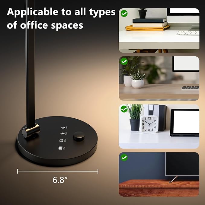 LED Desk Lamp for Home Office, Eye-Caring Modern Desk Light, 3 Color Temperature 10 Brightness Computer Light, Dimmable Desk Light with Memory & Timer Func, Metal Swing Arm Table Lamp