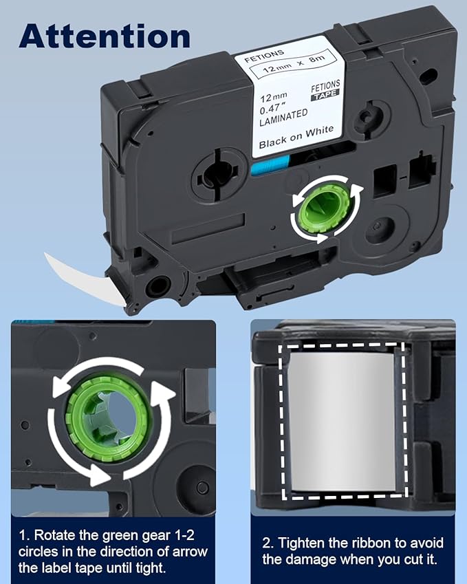 Label Maker Tape TZe-231 Replacement for Brother P Touch PT-D210 PT-D220 PT-H110 PT-D600 D400 by FETIONS, Compatible with TZe TZ 12mm X 8m Laminated Waterproof Label Tape, 2 Pack