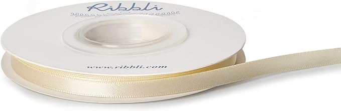 Ribbli Double Faced Ivory Satin Ribbon,1/4” x Continuous 25 Yards,Use for Bows Bouquet,Gift Wrapping,Floral Arrangement