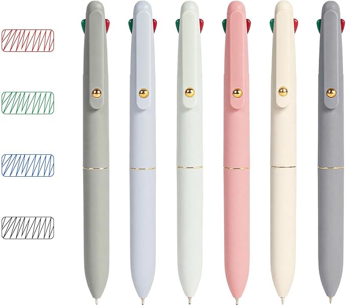 Ddaowanx Multicolor Pens, 4-in-1 Colored Ballpoint Pen 0.5mm Fine Point Smooth Writing,Nurse Accessories for Work,Gifts for Teen Girls,6-Count