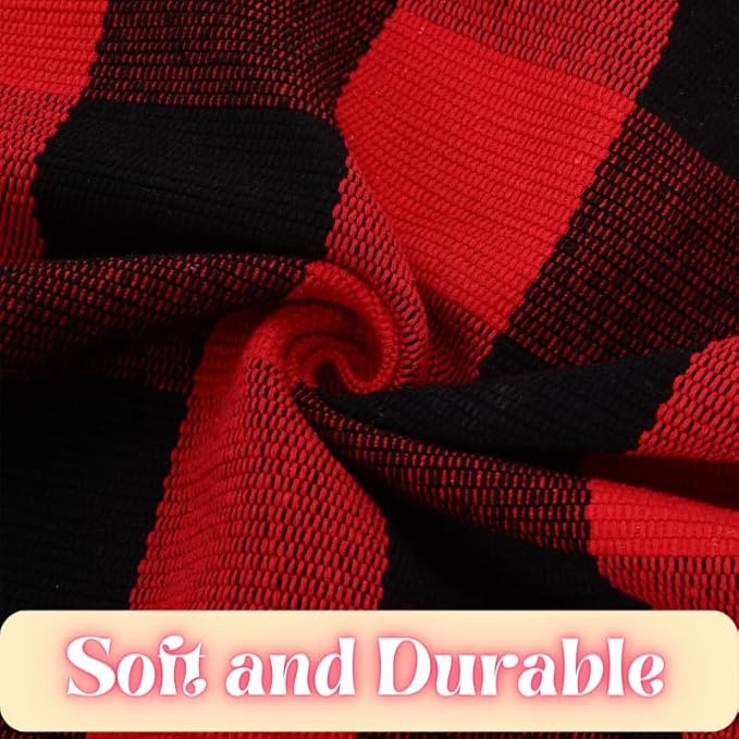 Ckorzen Red and Black Plaid Rug, 4' x 6' Christmas Halloween Outdoor Front Door Decor Mat, Cotton Hand-Woven Washable Rug for Layered Door Mats Carpet for Porch, Entryway