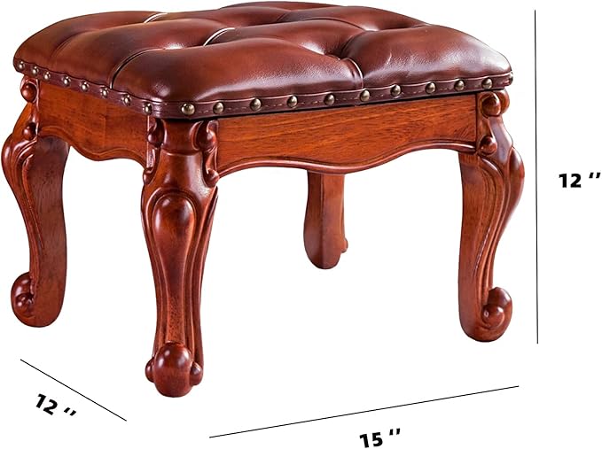 Foot Stool Ottoman Foot Rest Microfiber Leather Upholstered Footstool for Sofa, Living Room, Entryway, Solid Wood Stool (Light Brown)