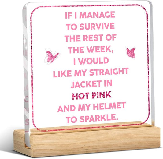 Pink Desk Accessories Funny Pink Office Decor Workplace Sign for Coworker Friend Acrylic Sign Plaque Table Decorations for Home Office Bedroom Living Room