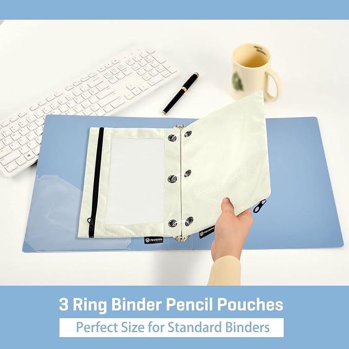 Gredecor Binder Pencil Pouch 3 Ring Beige Zipper Pencil Pouches Case 2 Pack Clear Binder Organizer for School Office